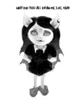  anthro cartoon_hangover claire_(the_summoning) creepy creepy_face domestic_cat english_text fangs felid feline felis female hair hi_res humor long_hair looking_at_viewer mammal nightmare_fuel pentagram solo stingercorps text the_summoning 