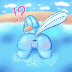  1:1 anthro anus bent_over blush braces dsmm female genitals hi_res looking_aside mudkip nintendo partially_submerged pok&eacute;mon pok&eacute;mon_(species) pussy red_cheeks slightly_chubby video_games wet 
