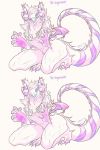  anthro anthrofied claws english_text eyewear fan_character fangs female fur glasses horn kaiju nipples open_mouth open_smile pink_nipples simple_background smile solo text vipery-07 white_background white_body white_fur 