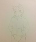  2016 anthro clothing diaper hand_in_hood_pocket hi_res hoodie kosyuon looking_at_viewer mammal sketch solo standing topwear traditional_media_(artwork) 