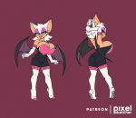  anthro big_breasts blue_eyes breasts chiropteran clothing female footwear hair high_heels looking_at_viewer mammal pixelsketcher rouge_the_bat shoes solo sonic_the_hedgehog_(series) thick_thighs white_hair wide_hips wings 