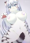  anthro big_breasts blush breasts curvy_figure eyelashes felid female fur grey_eyes hi_res looking_at_viewer mammal navel pantherine pasties pink_nose satoss solo tail_cover tiger wide_hips 