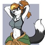  1:1 anthro border_collie bra canid canine canis clothing collie domestic_dog female hair herding_dog mammal midriff pastoral_dog ponytail sheepdog sirod sirod_(character) solo sports_bra thong_straps tying_hair underwear 