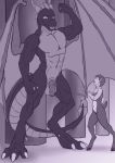  2018 3_toes abs activision anthro balls biped bra clothing digital_media_(artwork) dragon duo elora female flaccid flexing gem genitals growth holding_object horn humanoid humanoid_genitalia humanoid_penis larger_male macro male monochrome muscular muscular_male nude penis purple_and_white satyr simple_background size_difference smaller_female spectrumshift spyro spyro_the_dragon toes underwear video_games wings 