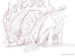  4:3 anthro claws dialogue duo fangs female godzilla godzilla_(series) male male/female open_mouth open_smile simple_background sleeping smile spikes toho vipery-07 white_background zilla 