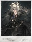  2020 animal_humanoid arknights cape clothed clothing felid felid_humanoid hair humanoid jacket looking_at_viewer male mammal mammal_humanoid pantherine pantherine_humanoid portrait ryuuzaki_ichi silver_hair silverash_(arknights) simple_background snow_leopard_humanoid solo topwear 