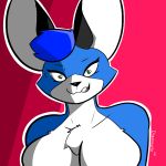 &lt;3 &lt;3_eyes 1:1 anthro big_ears blue_body blue_fur breasts canid canine diamonsion female fox fur green_eyes looking_at_viewer mammal now pfp smile solo 