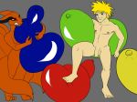  anthro asian_mythology balloon blonde_hair blue_eyes canid canine duo east_asian_mythology fangs female fox fox_spirit front_view fur hair holding_object human kurama long_ears male male/female mammal mythology naruto naruto_uzumaki orange_body orange_fur red_eyes simple_background snout standing tailed_beast unknown_artist 