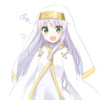  1girl :d bangs eyebrows_visible_through_hair floating_hair green_eyes hair_between_eyes index long_hair nemu_mohu nun open_mouth safety_pin shiny shiny_hair silver_hair simple_background smile solo standing to_aru_majutsu_no_index veil very_long_hair white_background 