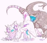  anthro blue_eyes bodily_fluids breasts claws duo fan_character fangs female fur horn kaiju licking male male/female multicolored_body open_mouth open_smile pink_body pink_eyes saliva simple_background smile tongue tongue_out vipery-07 white_background white_body white_fur wings yellow_eyes 