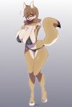  anthro big_breasts bikini blush breasts brown_hair canid canine canis cheyenne_(inu-dono) clothing coffeechicken coyote curvy_figure digital_media_(artwork) dipstick_tail eyewear female fur glasses hair hair_over_eye hi_res huge_breasts looking_at_viewer mammal markings multicolored_tail one_eye_obstructed open_mouth orange_eyes shaded simple_background solo swimwear tail tail_markings tan_body tan_fur white_body white_fur 