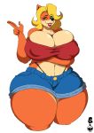  absurd_res activision anthro bandicoot big_breasts blonde_hair bottomwear breasts cleavage cleavage_overflow clothed clothing crash_bandicoot_(series) curvy_figure cutoffs denim denim_clothing eyeshadow female fur green_eyes hair hi_res hotpants huge_breasts huge_hips huge_thighs lipstick makeup mammal marsupial midriff multicolored_body multicolored_fur navel nipple_outline one_eye_closed orange_body orange_fur shirt shorts smile solo superix tan_body tan_fur tawna_bandicoot thick_thighs thong thong_straps topwear two_tone_body two_tone_fur underwear video_games voluptuous wide_hips wink 