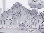  alcohol anthro bar beer beverage black_and_white bulge clothed clothing dialogue dota_underlords duo english_text erection facial_hair fairy fire flaming_hair hobgen_(dota_underlords) humanoid jull_(dota_underlords) male male/male mammal marine monochrome muscular muscular_male pinniped pseudo_hair slightly_chubby substance_intoxication surprise surprised_expression teasing text tuft tusks under_table vhkansfweer wine 