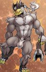  2020 3_toes 5_fingers anthro asian_clothing bulge clothed clothing east_asian_clothing fingers fundoshi fur genital_outline grey_body grey_fur hi_res holding_clothing japanese_clothing legendary_pok&eacute;mon looking_at_viewer male muscular muscular_anthro muscular_male muzzle_(marking) navel nintendo nipples omegaro on_one_leg outline pecs penis_outline pok&eacute;mon pok&eacute;mon_(species) single_strike_style_urshifu smile smirk solo standing teeth toes topless underwear undressing urshifu video_games white_clothing white_underwear 