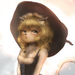  1:1 2019 alternate_species anthro blonde_hair blush clothing domestic_cat felid feline felis female fur green_eyes hair hat hawthorn headgear headwear mammal marisa_kirisame simple_background solo touhou video_games witch_hat 