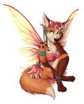  2020 alpha_channel anthro black_nose canid canine chest_tuft digital_media_(artwork) dipstick_tail eyebrows eyelashes female fingers fox fur green_eyes hi_res jewelry lepidopteran_wings mammal multicolored_tail orange_body orange_fur simple_background sitting smile solo thecatnamedfish toes transparent_background tuft wings 