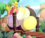  animal_crossing anthro belly big_belly black_clothing black_panties black_underwear bottomwear canid canine canis clothing coconut domestic_dog drupe_(fruit) female food fruit hi_res huge_thighs hyper hyper_belly hyper_hips hyper_thighs isabelle_(animal_crossing) mammal navel nintendo obese obese_female overweight overweight_female panties pear_body pear_shaped plant shih_tzu shirt skirt solo thick_thighs topwear toy_dog tropical underwear video_games waterfall zaphod 