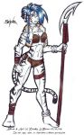  2002 anthro blue_hair clothed clothing darby_lebrun felid feline female fur hair mammal melee_weapon pantherine polearm shiva snow_leopard solo spear weapon white_body white_fur 