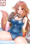  2019 absurd_res animal_humanoid big_breasts blush breasts brown_hair camel_toe canid canid_humanoid cleavage clothed clothing corin female hair hi_res humanoid long_hair looking_at_viewer mammal mammal_humanoid one-piece_swimsuit open_mouth smile solo swimwear tight_clothing water 
