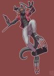  anthro claws clothing dragon hi_res horn long_claws longblueclaw male muscular muscular_male red_clothing red_shirt red_topwear shirt skateboard skateboarding solo topwear white_clothing white_jeans 