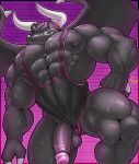  2019 abs anthro balls big_muscles black_balls black_body black_penis bodily_fluids claws clothed clothing clothing_aside dragaux dragon genitals hi_res horn huge_muscles humanoid_genitalia humanoid_penis looking_at_viewer male muscular muscular_anthro muscular_male nintendo nipples omegaro partially_clothed pecs penis ring_fit_adventure sharp_teeth solo sweat teeth video_games wings wrestling_singlet 
