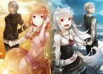  animal_ears ayakura_juu craft_lawrence fang horo male myuri_(spice_and_wolf) ookami_to_koushinryou orange_hair red_eyes third-party_edit tote_col white_hair wolfgirl 