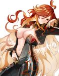  1girl absurdres ahoge biker_clothes black_bodysuit blush bodysuit breasts commentary_request dated_commentary full-length_zipper genshin_impact highres large_breasts latex latex_bodysuit long_hair mavuika_(genshin_impact) navel red_hair sevenninet47503 simple_background solo unzipped very_long_hair white_background zipper 