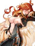  1girl absurdres ahoge biker_clothes black_bodysuit blush bodysuit breasts commentary_request dated_commentary full-length_zipper genshin_impact highres large_breasts latex latex_bodysuit long_hair mavuika_(genshin_impact) navel nipples red_hair sevenninet47503 simple_background solo unzipped very_long_hair white_background zipper 