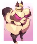  absurd_res annoyed anthro belly big_breasts big_butt blonde_hair bra breasts butt canid canine clothing curvy_figure female fox hair half-closed_eyes hi_res huge_breasts huge_butt mammal narrowed_eyes nipple_slip overweight overweight_anthro overweight_female remona_(golden_deus) simple_background solo thick_thighs trinity-fate62 underwear voluptuous wardrobe_malfunction 