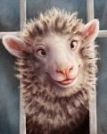  2020 4:5 bovid caprine cross-eyed fluffy fur hi_res kebi looking_at_viewer mammal pink_nose sheep signature solo whiskers white_body white_fur white_wool wool_(fur) 