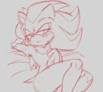  anthro blush blush_lines bodily_fluids dividedraws eulipotyphlan half-closed_eyes hedgehog lying male mammal monochrome narrowed_eyes on_back shadow_the_hedgehog sketch solo sonic_the_hedgehog_(series) sweat 