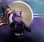  2017 anthro belt blue_eyes canid canine clothed clothing detailed_background english_text eyebrows flag fox fully_clothed fur inner_ear_fluff male mammal navy navy_hat navy_uniform pimpartist purple_body purple_fur purple_nose solo stars_and_stripes text traditional_media_(artwork) tuft u.s._navy united_states_of_america 