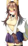  10:16 2018 absurd_res anthro blush bodily_fluids bottomwear breasts brown_hair canid canine chain clothing collar corin female fox genital_fluids hair hi_res looking_at_viewer mammal pussy_juice sex_toy simple_background skirt smile solo sweat white_background 