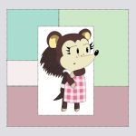  1:1 animal_crossing anthro apron brown_body brown_fur clothed clothing el_se&ntilde;or_erizo english_text eulipotyphlan female freckles fur hedgehog hi_res mammal nintendo sable_able simple_background solo text video_games 