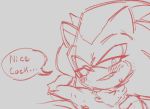  anthro bite biting_lip biting_own_lip blush blush_lines bodily_fluids dialogue dividedraws english_text eulipotyphlan half-closed_eyes hedgehog humor lying male mammal meme monochrome narrowed_eyes on_back self_bite shadow_the_hedgehog sketch solo sonic_the_hedgehog_(series) speech_bubble sweat text 