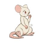  1:1 2020 anthro brown_eyes featureless_crotch fur hi_res louart mammal mouse murid murine nude rodent simple_background sitting smile solo white_background white_body white_fur 