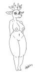  absurd_res anthro antlers areola big_breasts breasts buster_(artist) cervid cervine curvy_figure digital_media_(artwork) female genitals hi_res hooves horn mammal monochrome nipples nude pussy simple_background smile solo thick_thighs voluptuous wide_hips 