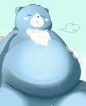  2020 anthro blue_background blue_body blue_fur eyes_closed fur hi_res humanoid_hands mammal moosh nintendo obese oracle_of_ages oracle_of_seasons overweight simple_background solo the_legend_of_zelda trail_arnak ursid video_games white_body white_fur 
