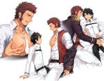  bara belt black_hair blue_eyes blush brown_hair bulge censored chest collar epaulettes facial_hair fate/grand_order fate_(series) fringe_trim fujimaru_ritsuka_(male) goatee groping hands_on_own_chest jacket long_sleeves male_focus military military_uniform multiple_boys muscle napoleon_bonaparte_(fate/grand_order) oh_ki_ik open_clothes open_jacket open_shirt pants pecjob pectorals scar sideburns smile tight tongue tongue_out unbuttoned uniform white_pants yaoi 