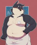  2020 absurd_res anthro belly black_body black_fur blush bulge canid canine canis domestic_dog fur hi_res humanoid_hands kemono male mammal moobs navel overweight overweight_male piero03432812 solo 