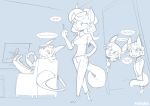  anthro blue_and_white canid canine canis clothed clothing domestic_cat duo_focus felid feline felis female group hi_res kyte kyte_frost kytecat living_room mammal monochrome pregnant ratcha sheila sheila_anastasia snoval video_games wolf 