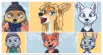  2020 antelope arctic_fox beanie black_nose black_stripes blonde_hair border bovid brown_body brown_eyes brown_fur canid canine clothing disney ear_piercing ear_ring ears_down facial_markings fennec finnick fox fur gazelle gazelle_(zootopia) green_eyes grey_body grey_fur hair hat head_markings headgear headwear hi_res inner_ear_fluff jack_savage judy_hopps lagomorph leporid mammal markings nick_wilde open_mouth open_smile orange_body orange_fur piercing pivoted_ears portrait purple_eyes rabbit scarf skye_(zootopia) smile stripes theblueberrycarrots tuft white_body white_border white_fur zootopia 