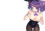  animal_ears breasts bunny_ears bunnygirl cleavage headband idolmaster idolmaster_shiny_colors leotard pantyhose purple_eyes purple_hair rangen tanaka_mamimi twintails white wristwear 