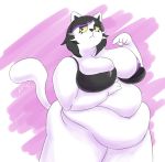  anthro areola belly big_belly big_breasts black_hair bodypaint bottomless bra breasts catti_(deltarune) clothed clothing deep_navel deltarune domestic_cat english_text eyeshadow face_paint felid feline felis female front_view fur gesture hair hi_res highlights_(coloring) huge_breasts makeup mammal navel nipples obese obese_female one_breast_out overweight overweight_female partially_clothed pointing purple_highlights signature simple_background solo standing text thick_thighs three-quarter_view underwear video_games whiskers white_body white_fur whooperscooper wide_hips yellow_sclera 