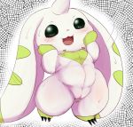  anthro cottontail digimon digimon_(species) female genitals hi_res horn nipples nude open_mouth pussy simple_background smile solo terriermon white_body 