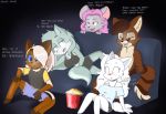  anthro blanca_(nicky_illust) blue_sclera blush bored brown_body brown_fur canid canine canis chinese_text clothed clothing detailed_background domestic_cat domestic_dog english_text felid feline felis female food fur furniture grey_body grey_fur group hair harriet_(harry_amoros) hi_res long_hair long_tail male mammal movie_night murid murine nicky_illust nordic_sled_dog percy_(teckworks) pink_hair popcorn rat renatii rodent samoyed siroc_(character) sitting smile smirk sofa spitz text topless viverrid white_body white_fur wolf yellow_sclera 