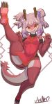  2019 5_fingers absurd_res anthro asian_clothing breasts claws clothing cute_fangs dragon east_asian_clothing female fingers hair hi_res horn looking_at_viewer mofumofumachine navel red_body scalie smile solo 