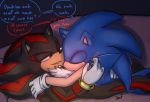  &lt;3 black_body black_fur blue_body blue_fur chest_tuft clothing cuddling dialogue duo fur furniture gloves handwear hi_res intimate krazyelf male male/male red_body red_fur romantic_couple shadow_the_hedgehog sofa sonic_the_hedgehog sonic_the_hedgehog_(series) text tuft 