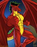  4:5 abs american_dragon:_jake_long anthro disney dragon fighting_pose hi_res iudicium86 jake_long male muscular nipples pecs pose slit solo wings 