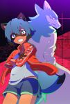  2020 anthro black_body black_fur black_hair blue_body blue_eyes blue_fur blue_hair brand_new_animal brown_body brown_fur canid canine canis clothed clothing collar female fluffy fluffy_tail fur group hair hi_res jacket looking_at_viewer male mammal michiru_kagemori multicolored_body multicolored_fur multicolored_hair nojika_r raccoon_dog shirou_ogami smile studio_trigger tanuki topwear wolf 